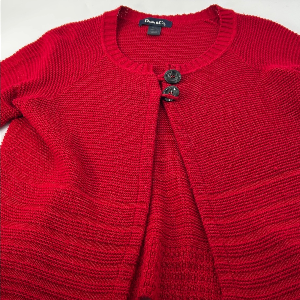 Denim&Co Vibrant Red Cardigan Sweater